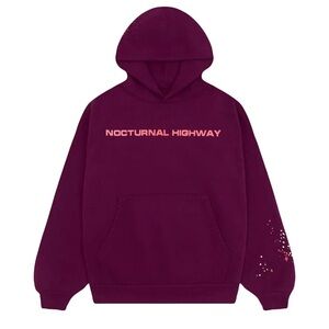 Sp5der Nocturnal Highway Hoodie Burgundy Small